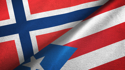 Norway and Puerto Rico two flags textile cloth, fabric texture