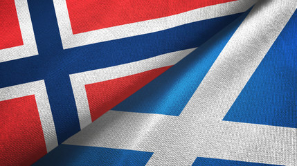 Norway and Scotland two flags textile cloth, fabric texture