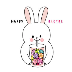 Cartoon cute Easter day rabbits and colorful eggs vector.