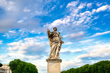 Statues on St. Angelo Bridge in Rome, Italy.