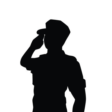 Vector of saluting soldier silhouette vector on white background