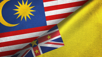 Malaysia and Niue two flags textile cloth, fabric texture