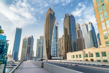 Fototapeta na wymiar Al Emreef Street at Dubai Marina in United Arab Emirates