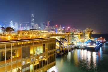 Fototapeta na wymiar Awesome night view of Hong Kong China Ferry Terminal, Kowloon
