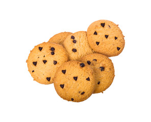 homemade chocolate chips cookies on white background in top view, clipoing paths