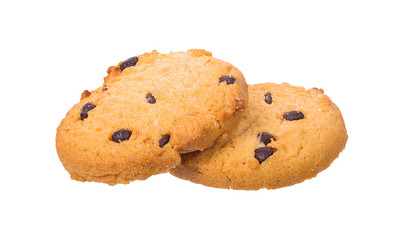 homemade chocolate chips cookies on white background, clipoing paths