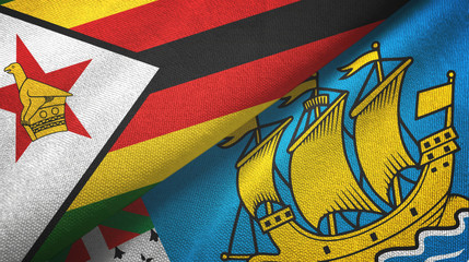 Zimbabwe and Saint Pierre and Miquelon two flags textile cloth, fabric texture