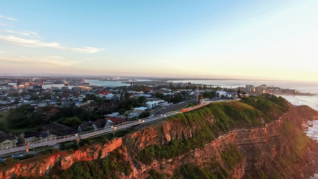 Aerial Shot Of Anzac Walk In Newcastle At Sunrise