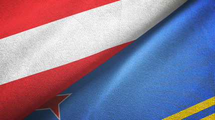 Austria and Aruba two flags textile cloth, fabric texture