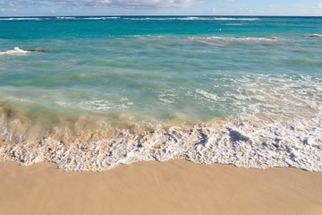 Wave on a sandy beach in summer