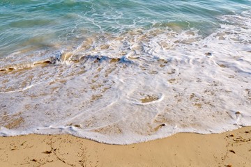 Wave on a sandy beach in summer