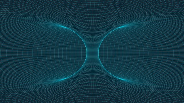 Wireframe 3D tunnel. Abstract background for vector presentation. Network cyber technology.