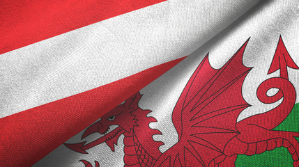 Austria and Wales two flags textile cloth, fabric texture