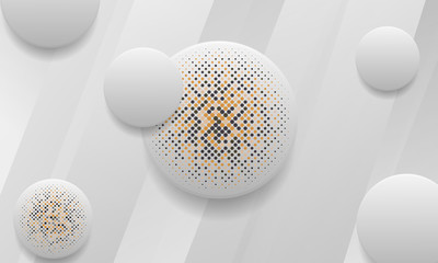 White background with realistic circle shapes. Texture with colorful halftone. Modern background design.