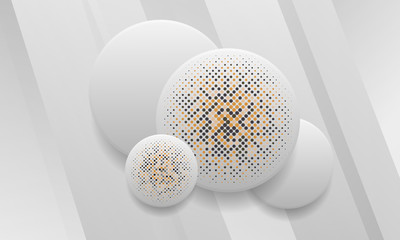 White background with realistic circle shapes. Texture with colorful halftone. Modern background design.