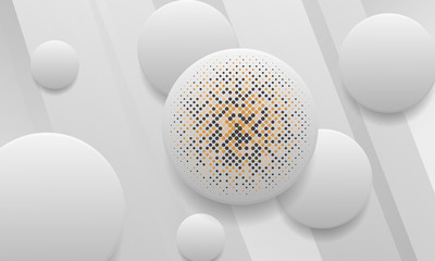 White background with realistic circle shapes. Texture with colorful halftone. Modern background design.