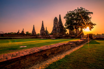 Background of Wat Chai Watthanaram in Phra Nakhon Si Ayutthaya province, tourists are always fond of taking pictures and making merit during holidays in Thailand.