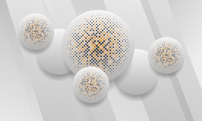 White background with realistic circle shapes. Texture with colorful halftone. Modern background design.