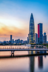 Modern building office building and urban skyline in Shenzhen Financial District..
