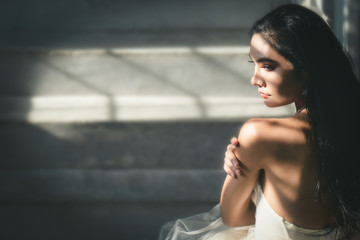 portrait of asian woman in white bride dress