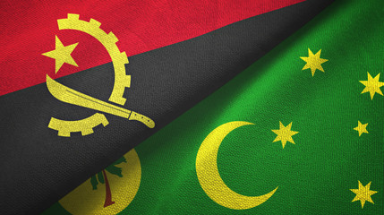 Angola and Cocos Keeling Islands two flags textile cloth, fabric texture