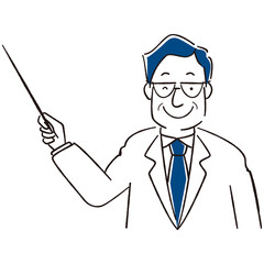 手描き1color 　解説する中年ビジネスマン