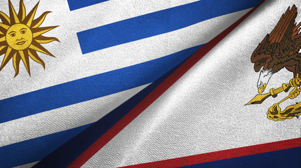 Uruguay and American Samoa two flags textile cloth, fabric texture