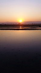 Reflection of sunrise, Landscape view in the morning at Chaing Rai Thailand.