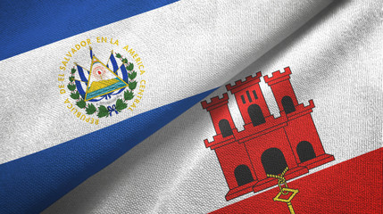El Salvador and Gibraltar two flags textile cloth, fabric texture