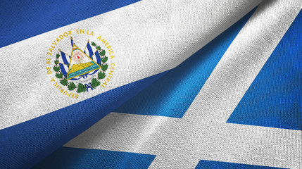 El Salvador and Scotland two flags textile cloth, fabric texture