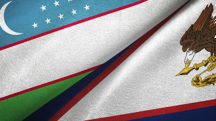 Uzbekistan and American Samoa two flags textile cloth, fabric texture