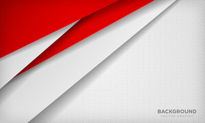 White and red abstract background with overlap layers and dots texture. Modern template design.