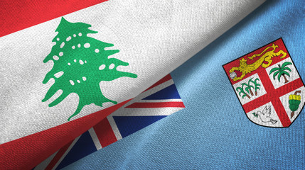 Fototapeta premium Lebanon and Fiji two flags textile cloth, fabric texture
