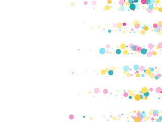 Memphis round confetti festive background in cyan blue, pink and yellow. Childish pattern vector.