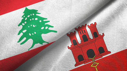 Lebanon and Gibraltar two flags textile cloth, fabric texture