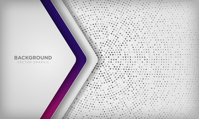 White abstract dimension layer background with colorful purple gradient and circle radial halftone. Vector illustration.
