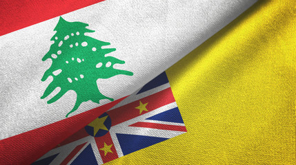 Lebanon and Niue two flags textile cloth, fabric texture