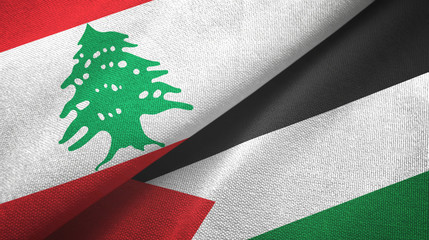 Lebanon and Palestine two flags textile cloth, fabric texture