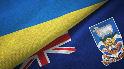 Ukraine and Falkland Islands two flags textile cloth, fabric texture