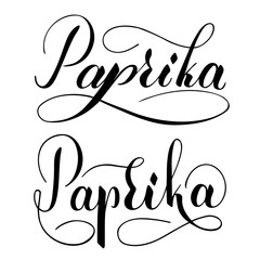 Vector hand written paprika text isolated on white background. Kitchen healthy herbs and spices for cooking. Script brushpen lettering with flourishes. Handwriting for banner, poster, product label