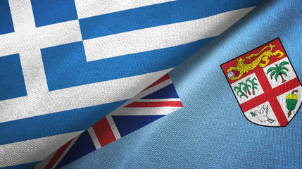 Greece and Fiji two flags textile cloth, fabric texture