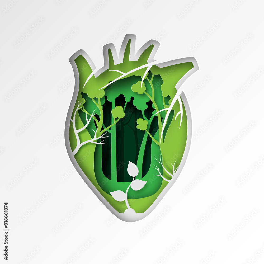 Aufkleber green ecology and environment conservation sustainable resource.paper art of green heart shape with 