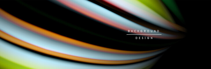 Сolorful flow poster. Wave liquid lines and shapes in black color background. Vector Illustration