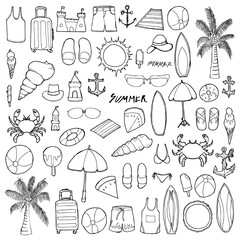 Set of Summer Drawing illustration Hand drawn doodle Sketch line vector eps10