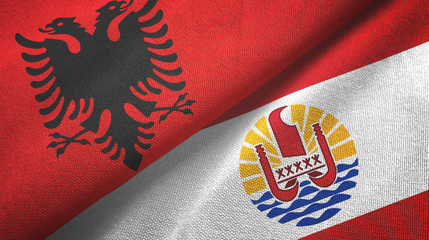 Albania and French Polynesia two flags textile cloth, fabric texture