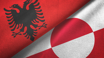 Albania and Greenland two flags textile cloth, fabric texture