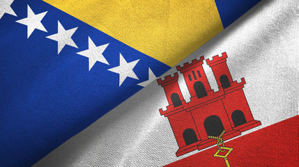 Bosnia and Herzegovina and Gibraltar two flags textile cloth, fabric texture