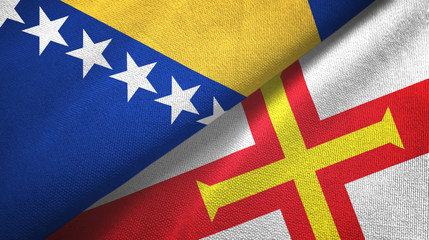 Bosnia and Herzegovina and Guernsey two flags textile cloth, fabric texture