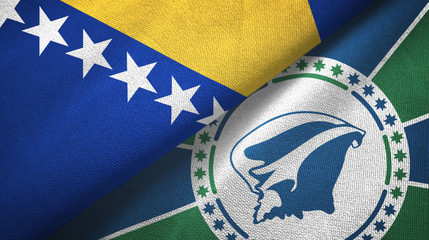 Bosnia and Herzegovina and Martinique two flags textile cloth, fabric texture