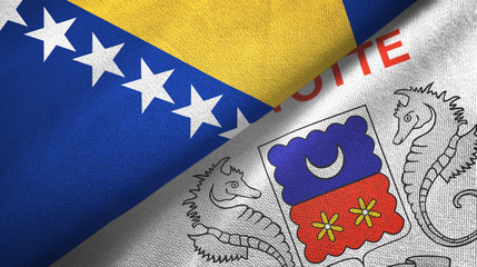 Bosnia and Herzegovina and Mayotte two flags textile cloth, fabric texture